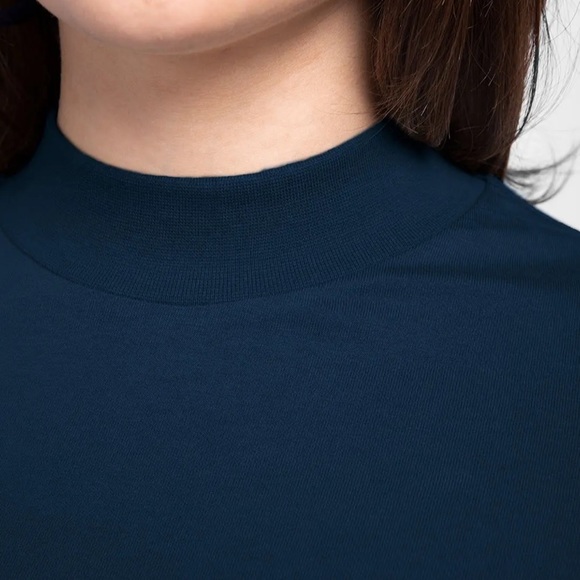 Women's Plain High Neck Pocket Dress Navy Blue - Picture 5 of 7